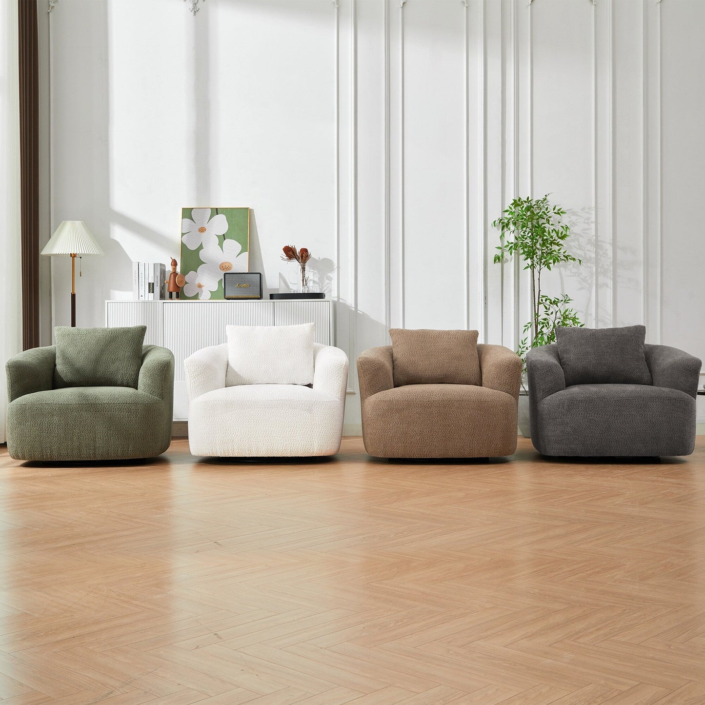 Roomfitters 360Â° Chenille Upholstered Swivel Barrel Chair Accent Sofa with Throw Pillow for Living Room Bedroom Office Hotel