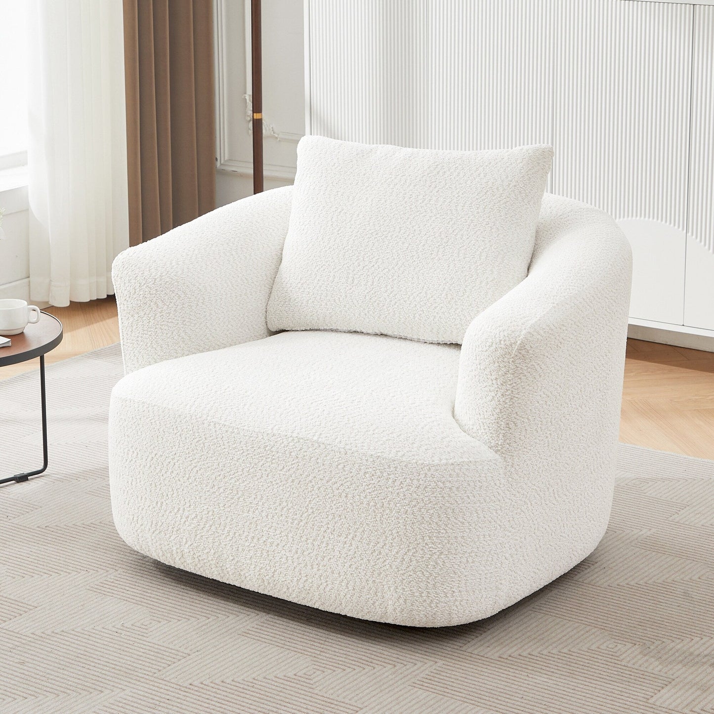 Roomfitters 360Â° Chenille Upholstered Swivel Barrel Chair Accent Sofa with Throw Pillow for Living Room Bedroom Office Hotel