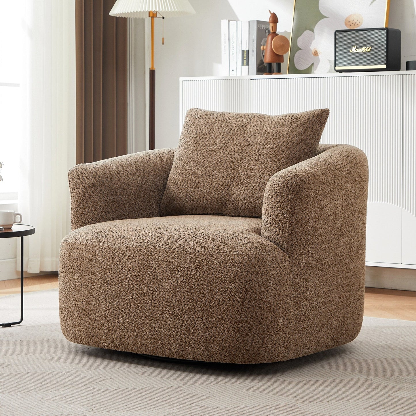 Roomfitters 360Â° Chenille Upholstered Swivel Barrel Chair Accent Sofa with Throw Pillow for Living Room Bedroom Office Hotel