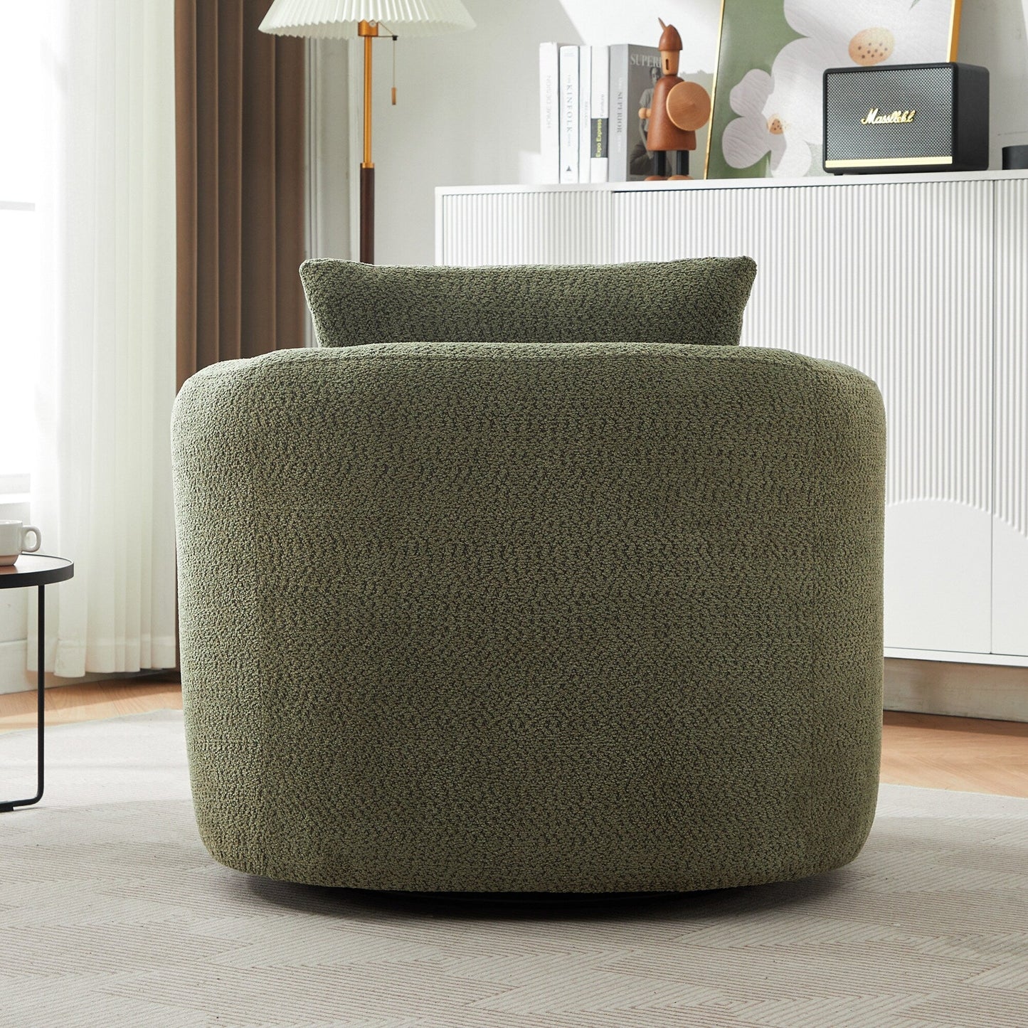 Roomfitters 360Â° Chenille Upholstered Swivel Barrel Chair Accent Sofa with Throw Pillow for Living Room Bedroom Office Hotel