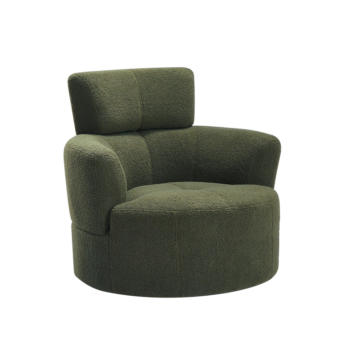 Roomfitters 360Â° Upholstered Swivel Barrel Accent Chair with Adjustable Headrest for Living Room