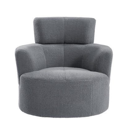 Roomfitters 360Â° Upholstered Swivel Barrel Accent Chair with Adjustable Headrest for Living Room