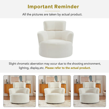Roomfitters 360Â° Upholstered Swivel Barrel Accent Chair with Adjustable Headrest for Living Room