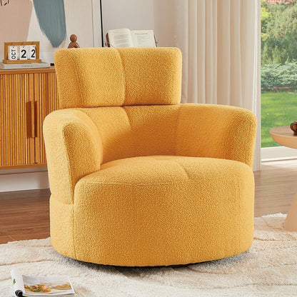 Roomfitters 360Â° Upholstered Swivel Barrel Accent Chair with Adjustable Headrest for Living Room