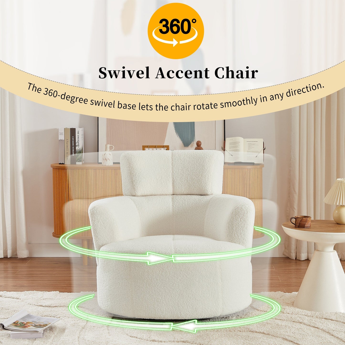 Roomfitters 360Â° Upholstered Swivel Barrel Accent Chair with Adjustable Headrest for Living Room