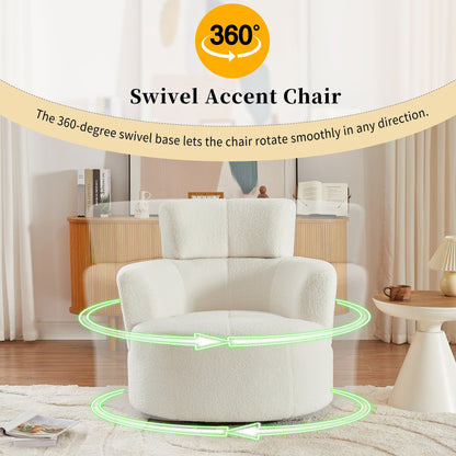 Roomfitters 360Â° Upholstered Swivel Barrel Accent Chair with Adjustable Headrest for Living Room