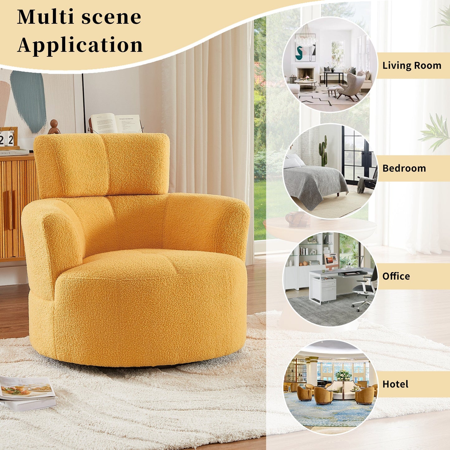 Roomfitters 360Â° Upholstered Swivel Barrel Accent Chair with Adjustable Headrest for Living Room