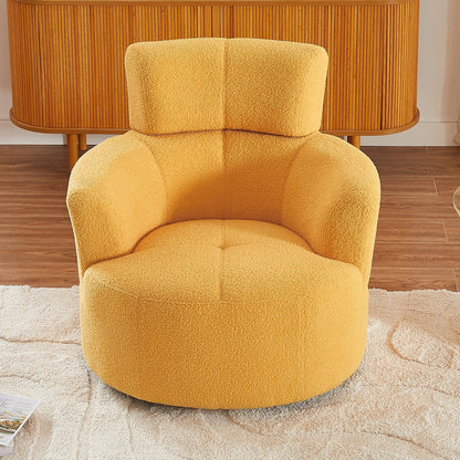 Roomfitters 360Â° Upholstered Swivel Barrel Accent Chair with Adjustable Headrest for Living Room