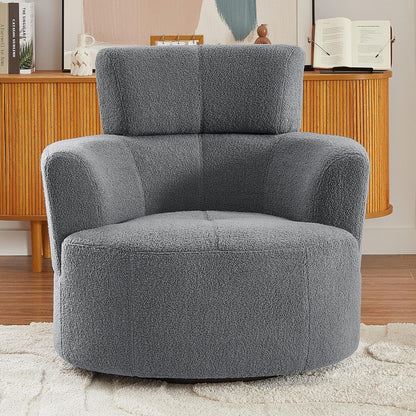Roomfitters 360Â° Upholstered Swivel Barrel Accent Chair with Adjustable Headrest for Living Room