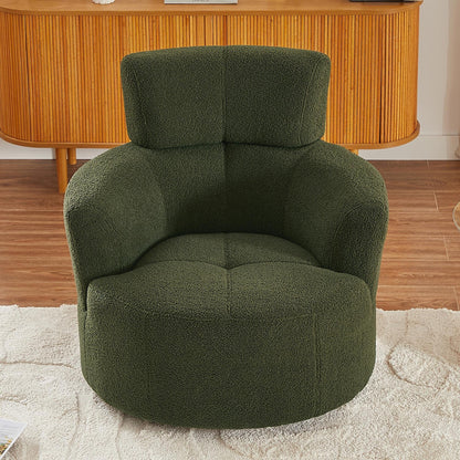 Roomfitters 360Â° Upholstered Swivel Barrel Accent Chair with Adjustable Headrest for Living Room