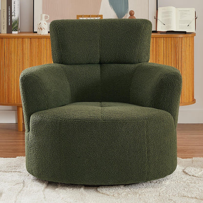 Roomfitters 360Â° Upholstered Swivel Barrel Accent Chair with Adjustable Headrest for Living Room