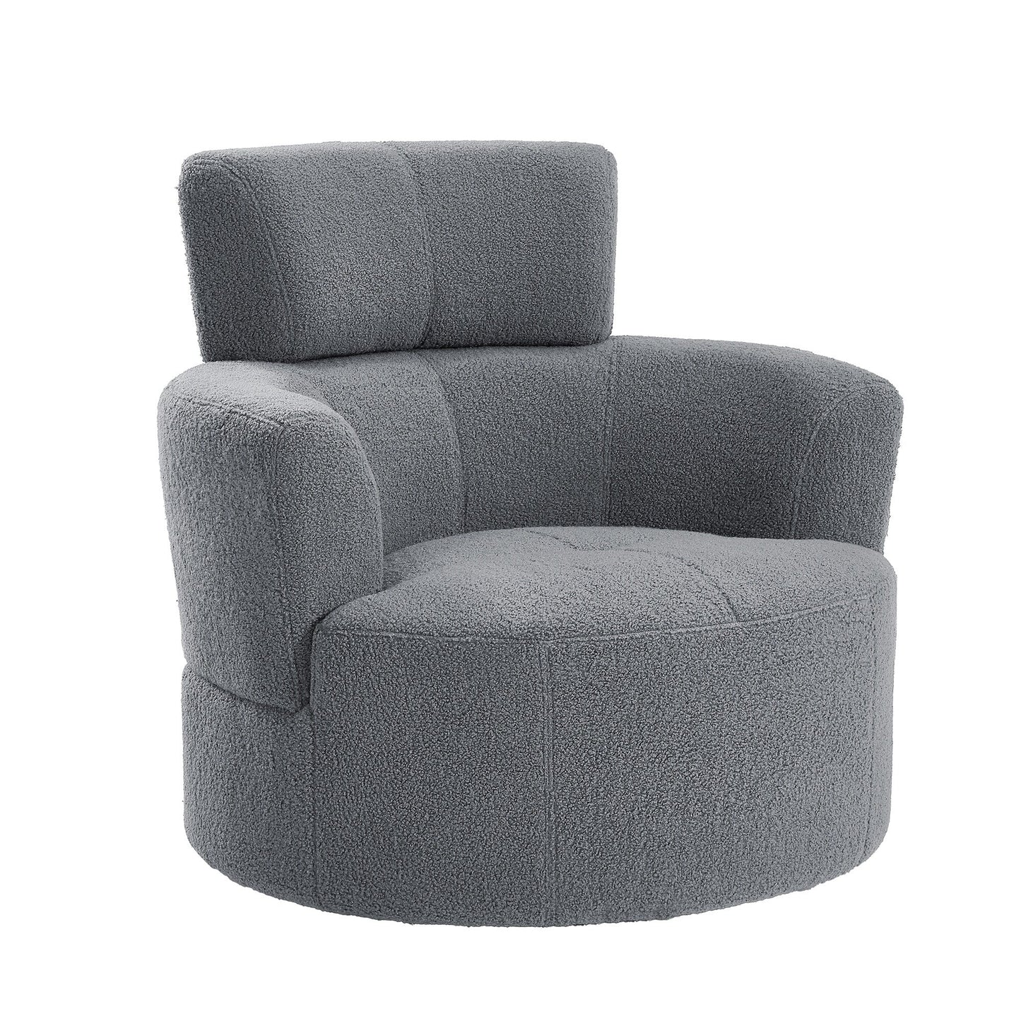 Roomfitters 360Â° Upholstered Swivel Barrel Accent Chair with Adjustable Headrest for Living Room
