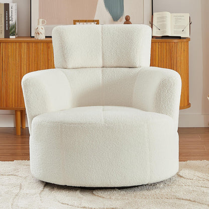Roomfitters 360Â° Upholstered Swivel Barrel Accent Chair with Adjustable Headrest for Living Room