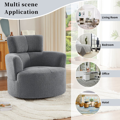 Roomfitters 360Â° Upholstered Swivel Barrel Accent Chair with Adjustable Headrest for Living Room