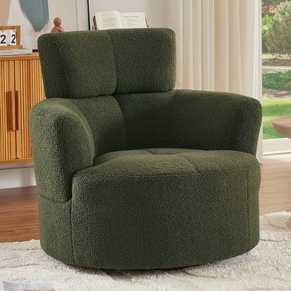 Roomfitters 360Â° Upholstered Swivel Barrel Accent Chair with Adjustable Headrest for Living Room