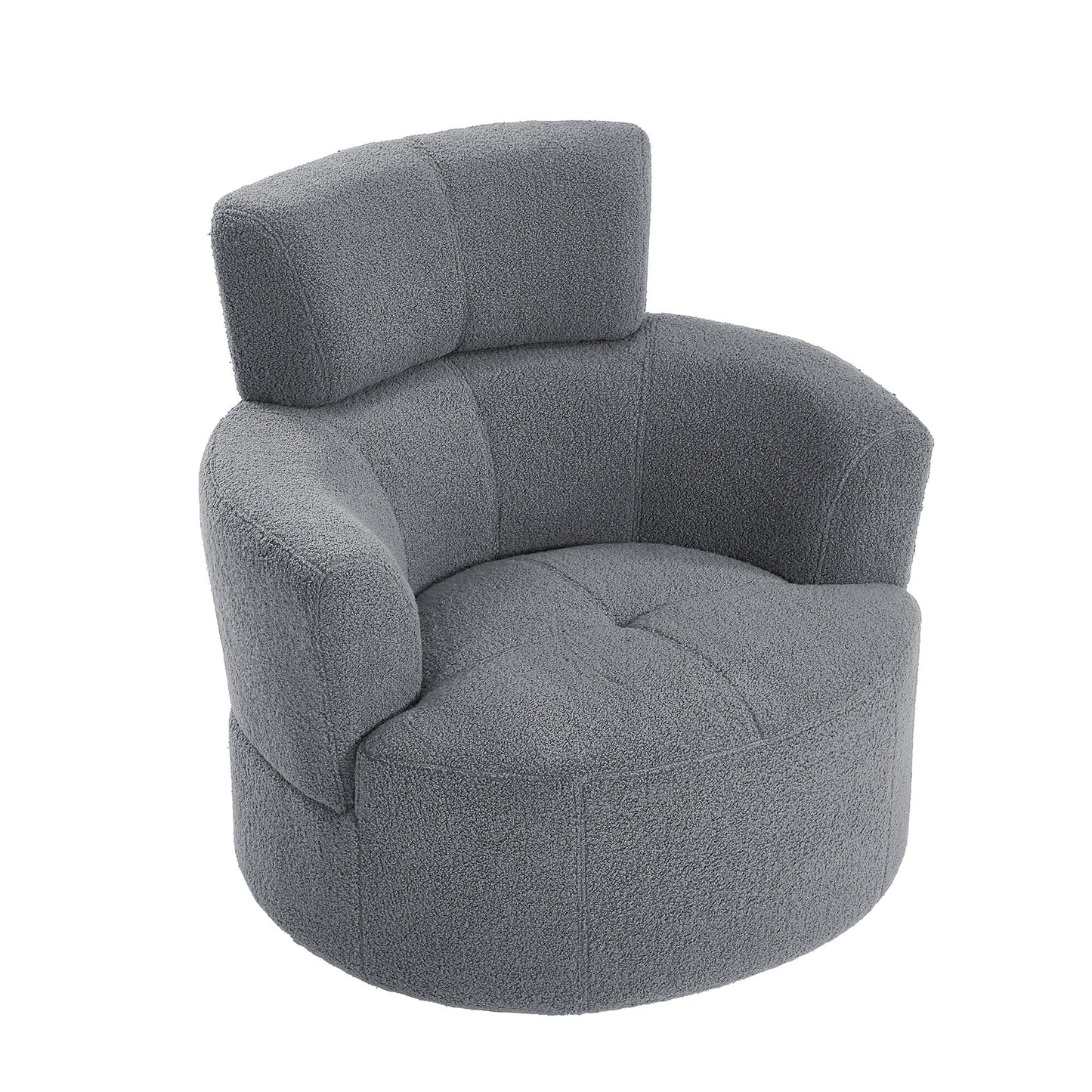 Roomfitters 360Â° Upholstered Swivel Barrel Accent Chair with Adjustable Headrest for Living Room