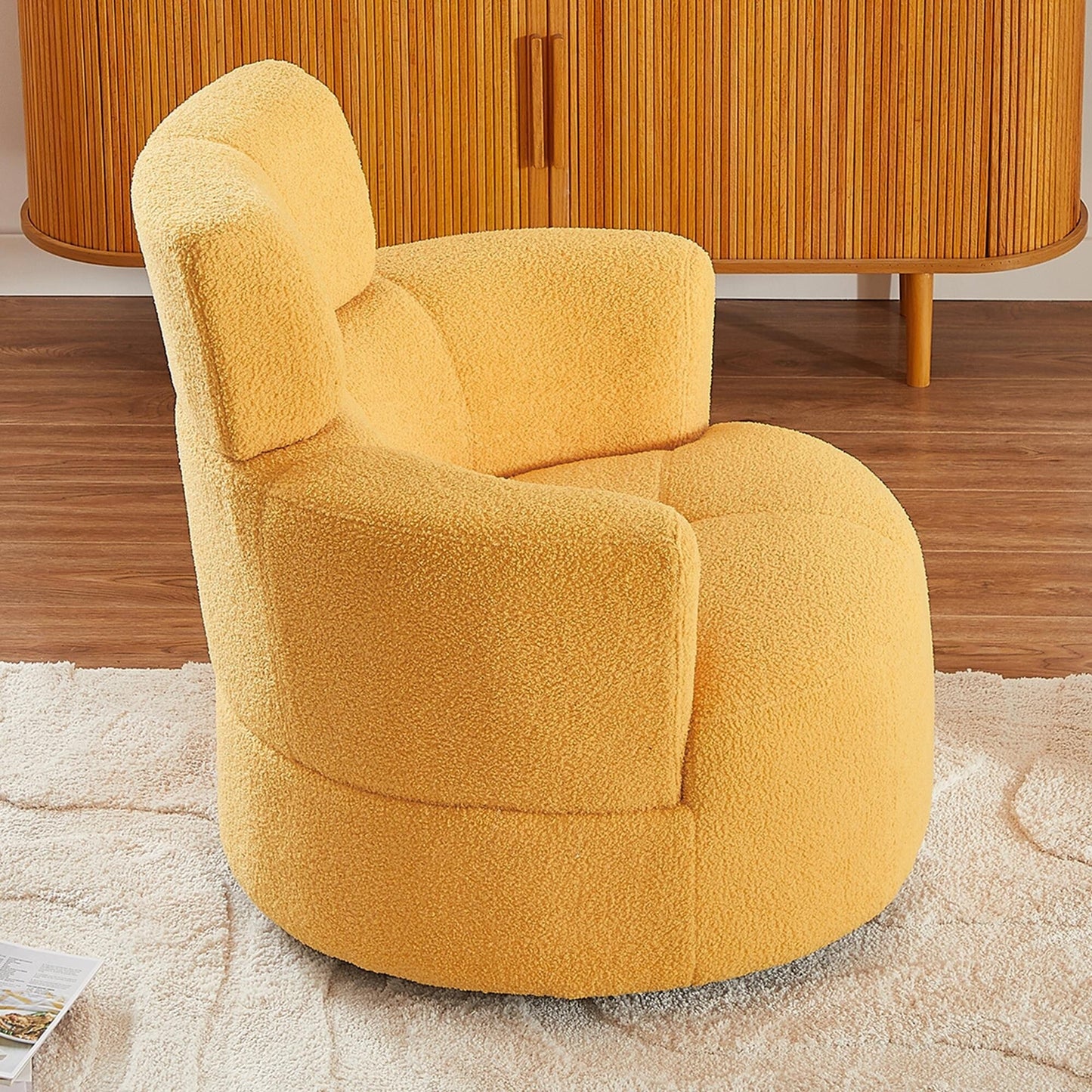 Roomfitters 360Â° Upholstered Swivel Barrel Accent Chair with Adjustable Headrest for Living Room