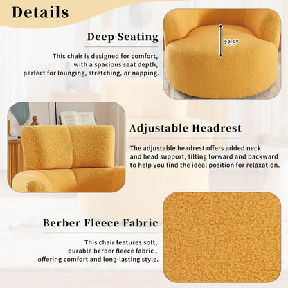 Roomfitters 360Â° Upholstered Swivel Barrel Accent Chair with Adjustable Headrest for Living Room