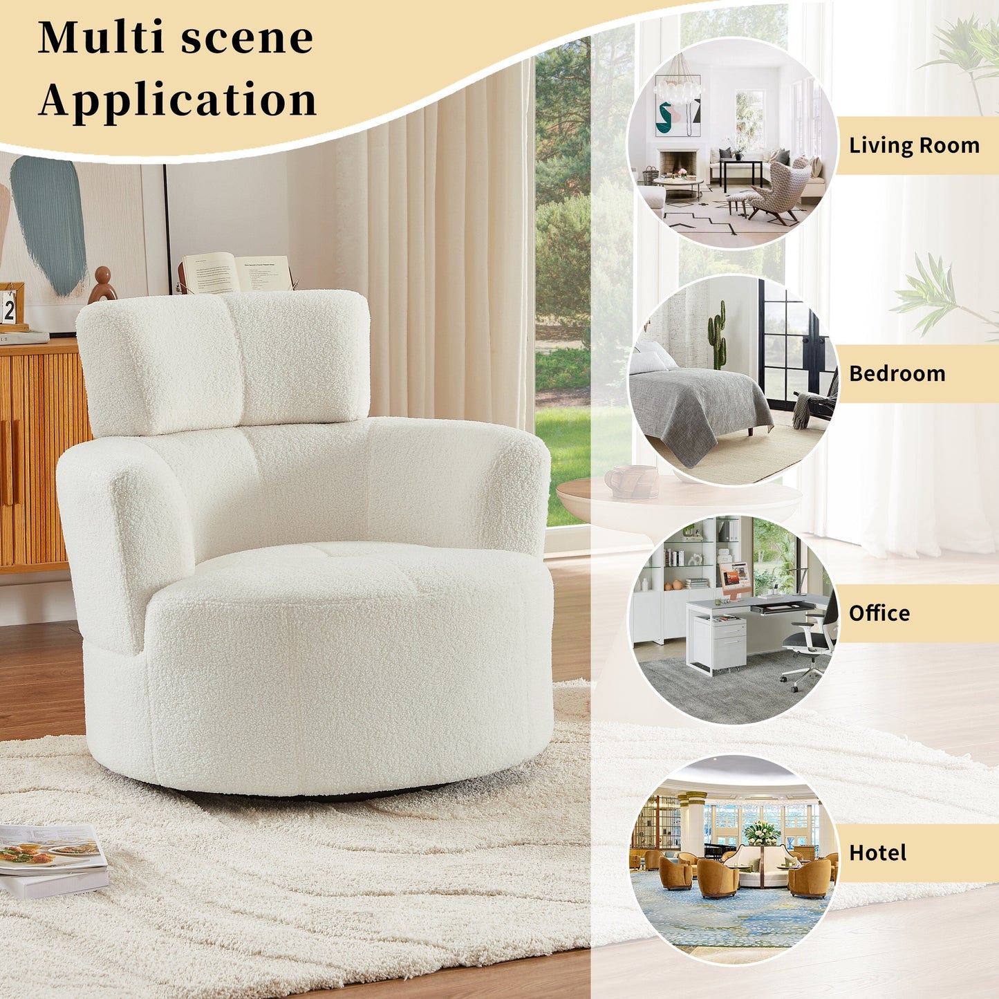 Roomfitters 360Â° Upholstered Swivel Barrel Accent Chair with Adjustable Headrest for Living Room