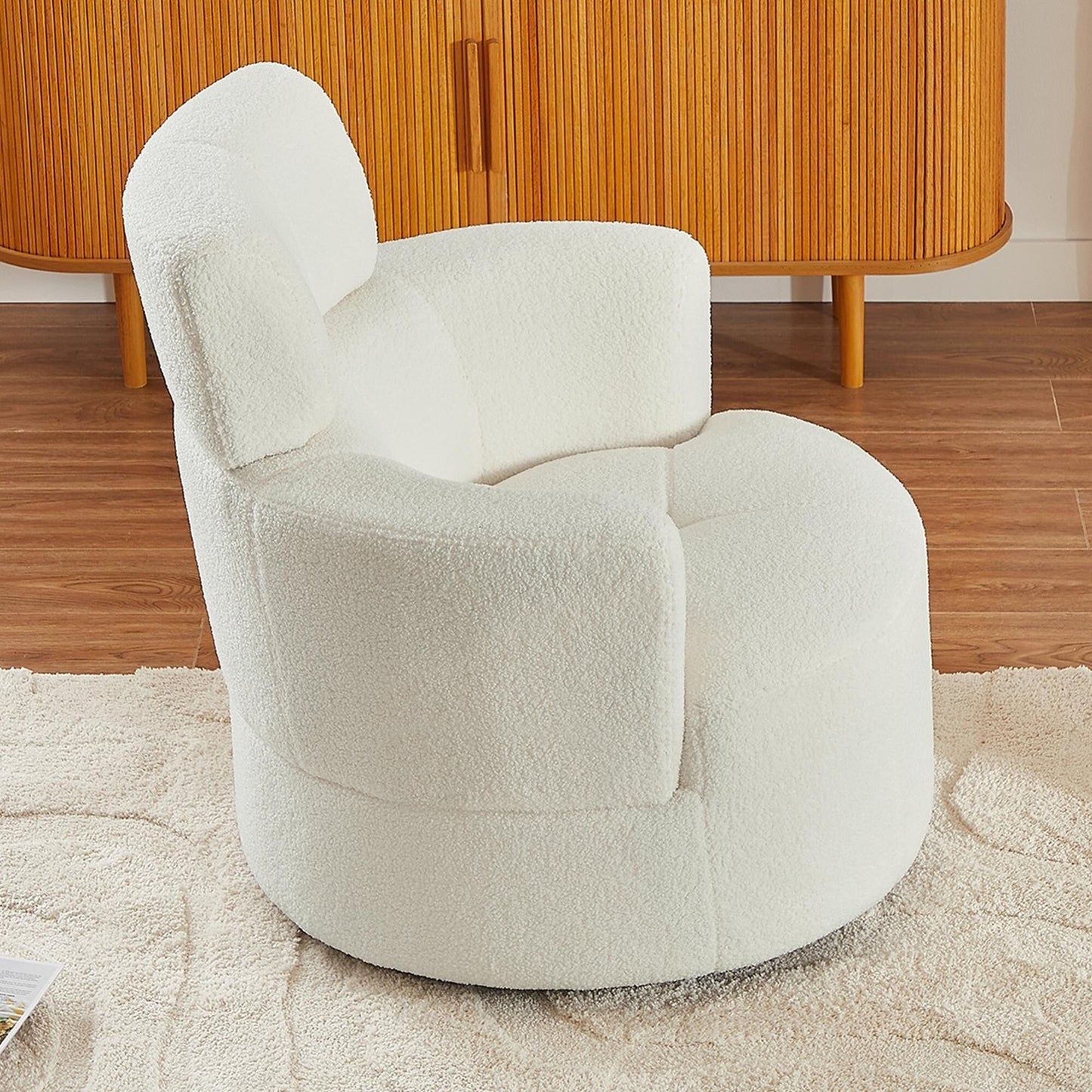 Roomfitters 360Â° Upholstered Swivel Barrel Accent Chair with Adjustable Headrest for Living Room