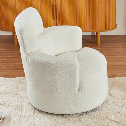 Roomfitters 360Â° Upholstered Swivel Barrel Accent Chair with Adjustable Headrest for Living Room