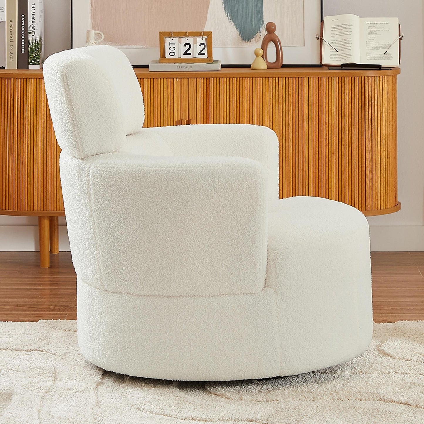 Roomfitters 360Â° Upholstered Swivel Barrel Accent Chair with Adjustable Headrest for Living Room