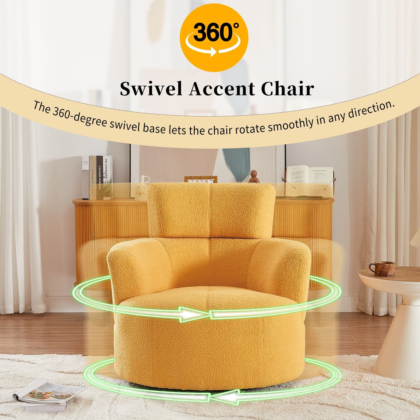 Roomfitters 360Â° Upholstered Swivel Barrel Accent Chair with Adjustable Headrest for Living Room