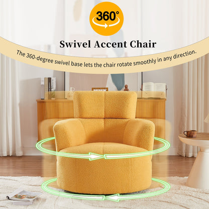 Roomfitters 360Â° Upholstered Swivel Barrel Accent Chair with Adjustable Headrest for Living Room