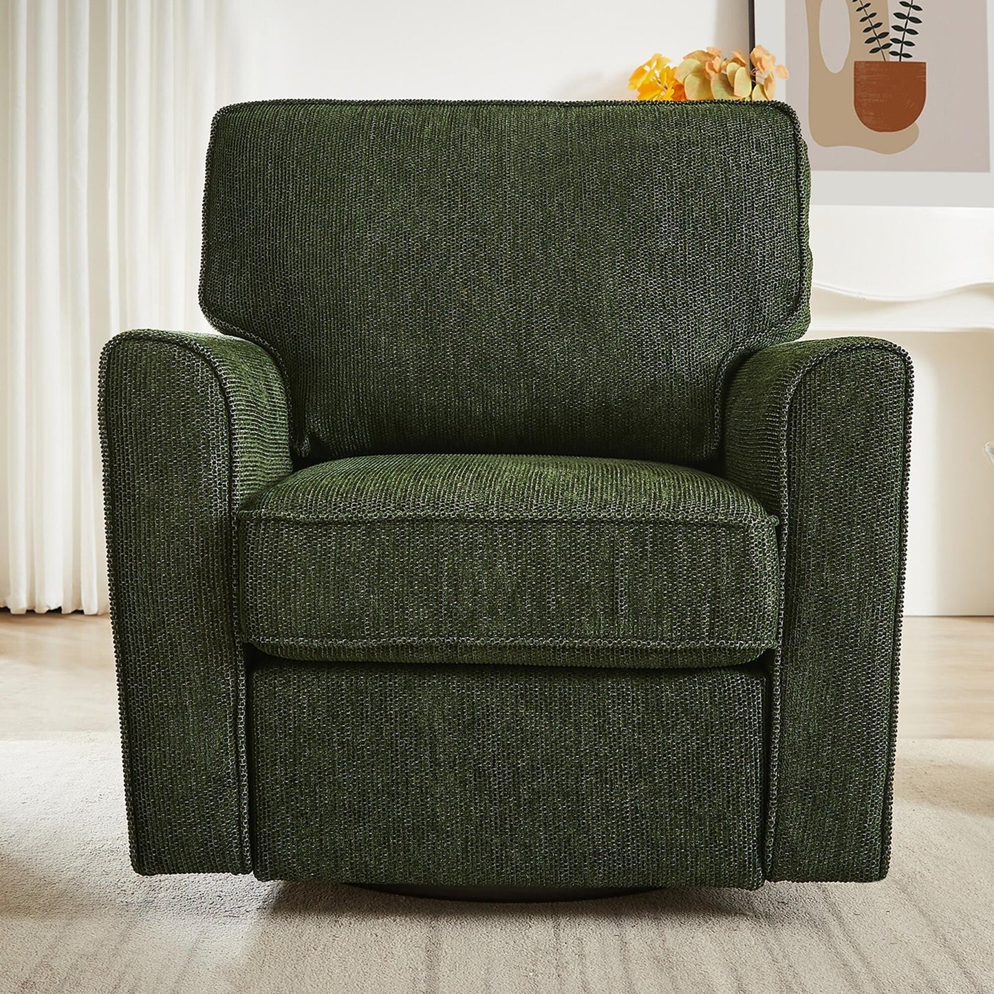 Roomfitters 360Â° Upholstered Swivel Barrel Armchair Accent Chair with Side Pockets for Living Room Bedroom Office Hotel