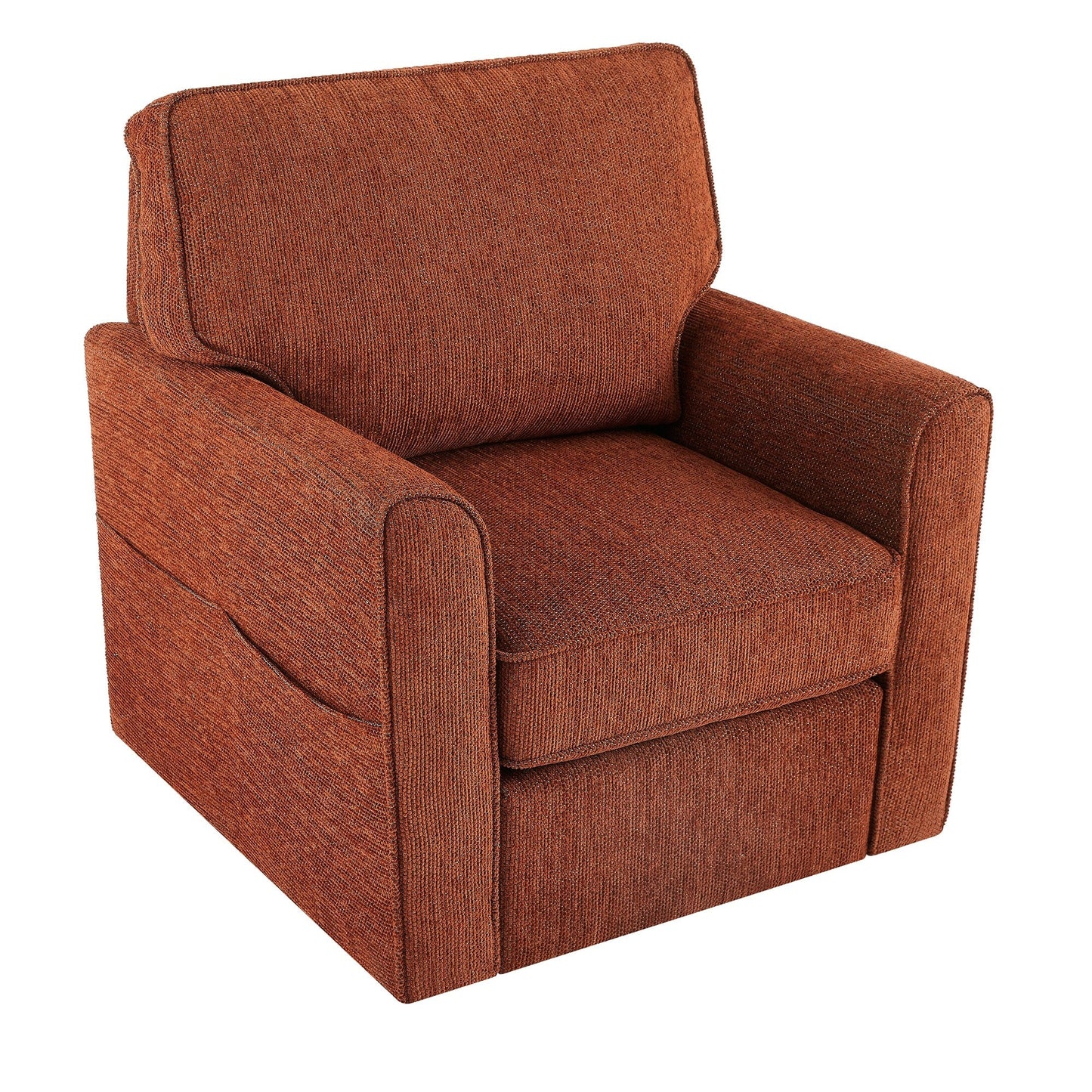 Roomfitters 360Â° Upholstered Swivel Barrel Armchair Accent Chair with Side Pockets for Living Room Bedroom Office Hotel