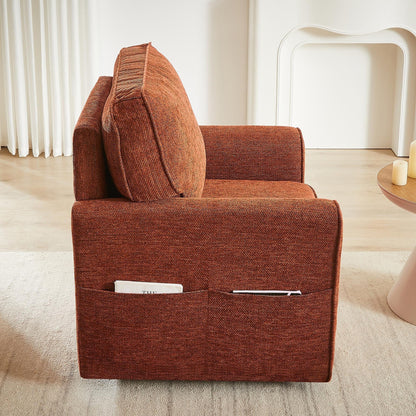Roomfitters 360Â° Upholstered Swivel Barrel Armchair Accent Chair with Side Pockets for Living Room Bedroom Office Hotel