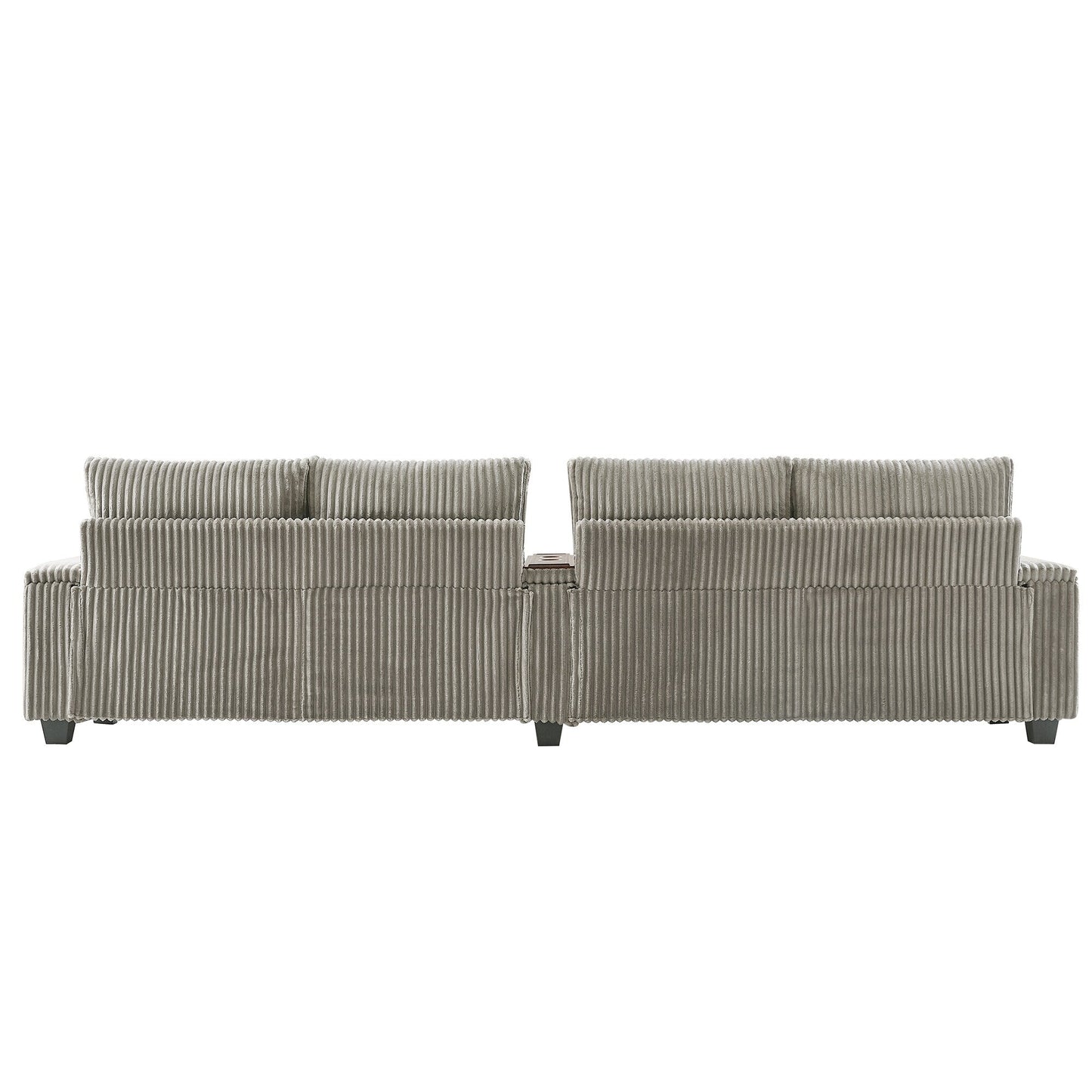 Roomfitters 4-Seater Corduroy Modern Sofa Couch with USB Ports Hidden Storage Arms & Flip-Top Cup Holders for Living Room