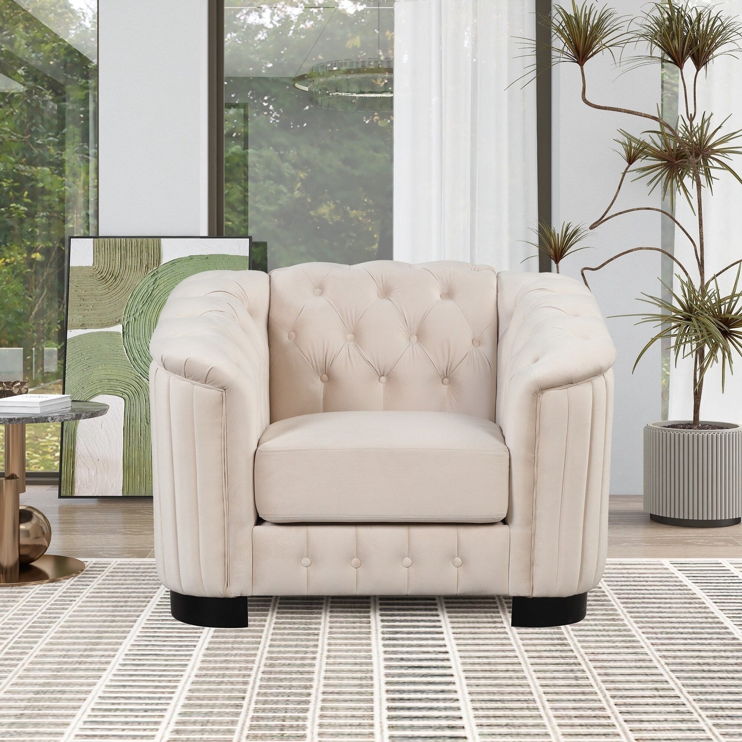 Roomfitters 41.5 Velvet Upholstered Accent Sofa Chair with Thick Removable Cushion Modern Single Couch