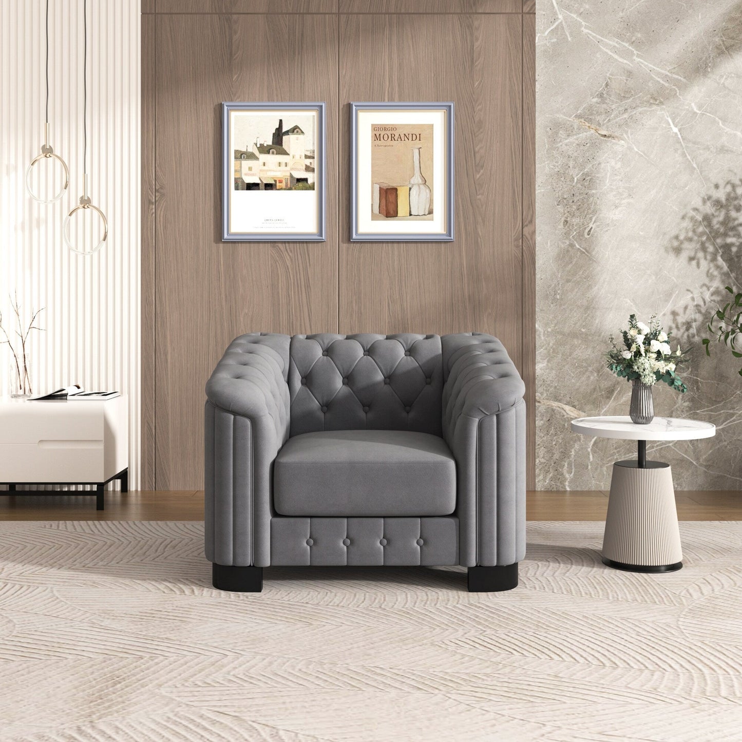 Roomfitters 41.5 Velvet Upholstered Accent Sofa Chair with Thick Removable Cushion Modern Single Couch