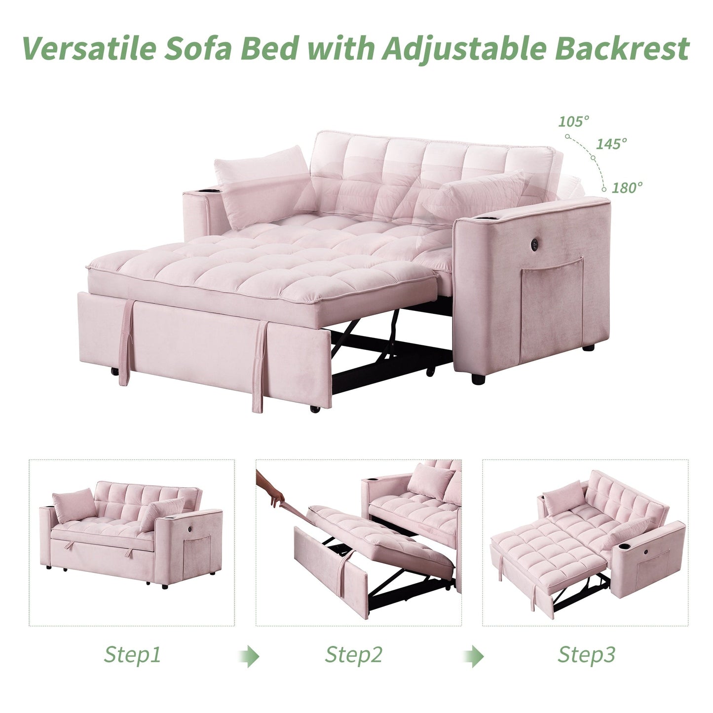 Roomfitters 58 4-1 Multi-functional Sofa Bed with Cup Holder and USB Port for Living Room or Apartments