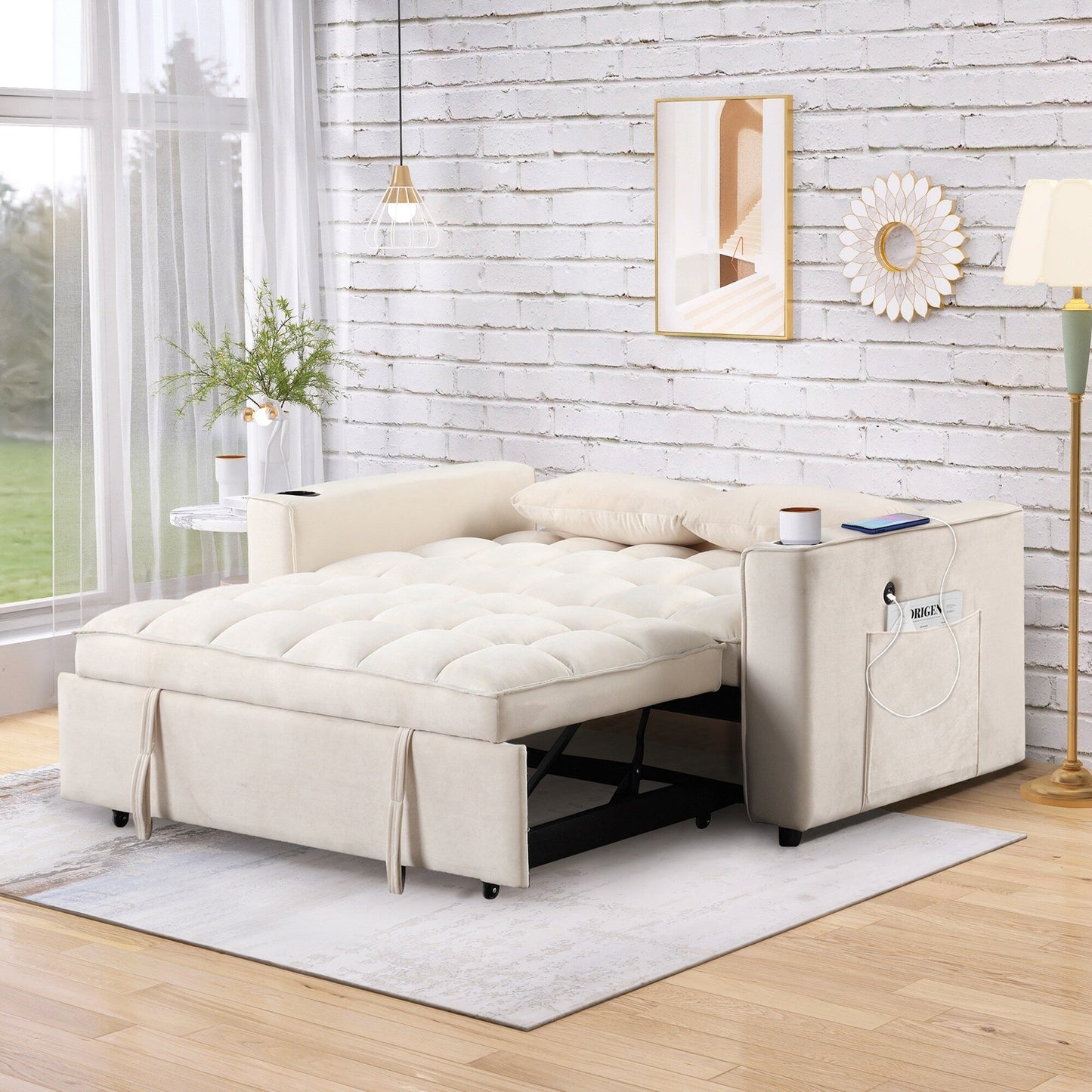 Roomfitters 58 4-1 Multi-functional Sofa Bed with Cup Holder and USB Port for Living Room or Apartments