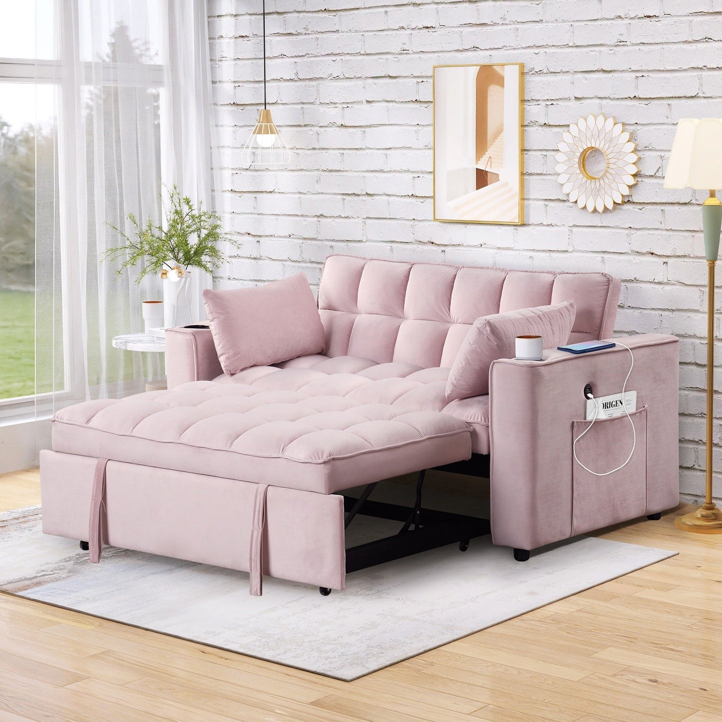Roomfitters 58 4-1 Multi-functional Sofa Bed with Cup Holder and USB Port for Living Room or Apartments
