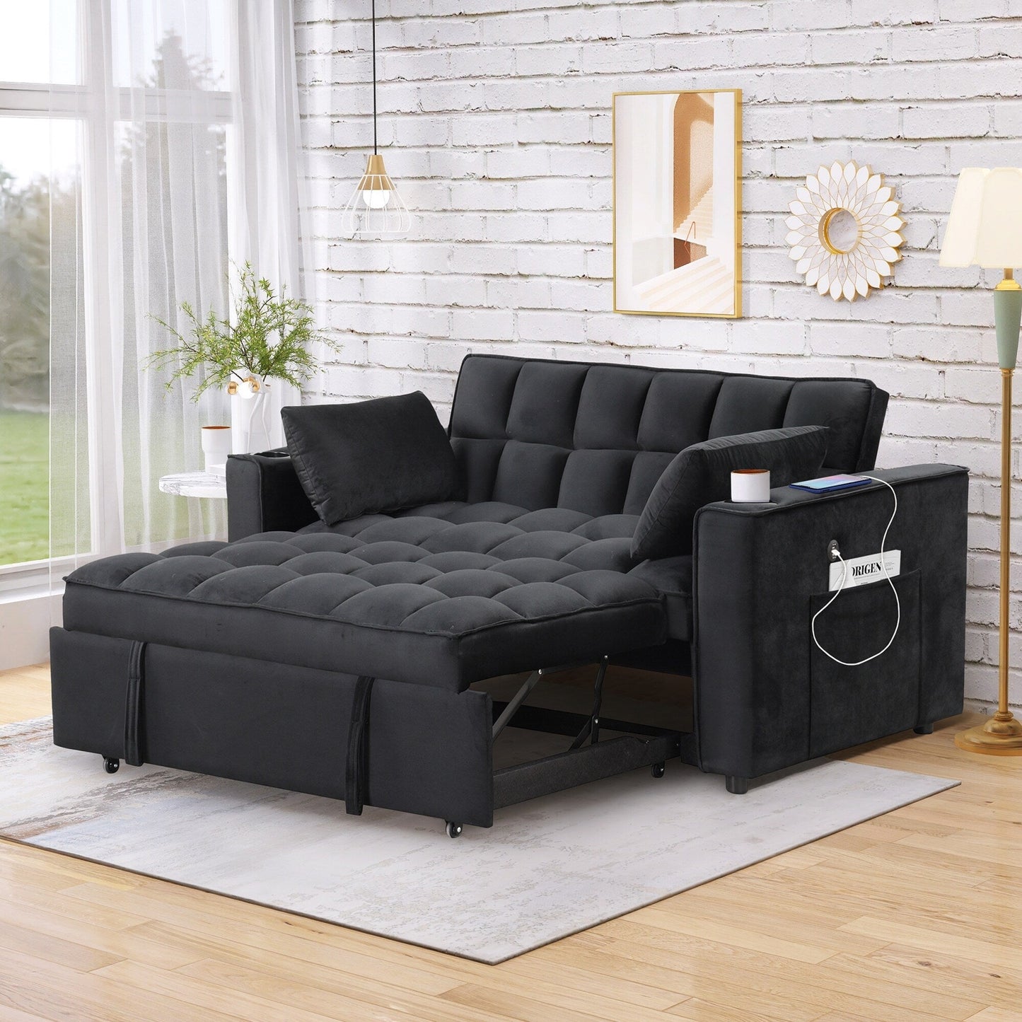 Roomfitters 58 4-1 Multi-functional Sofa Bed with Cup Holder and USB Port for Living Room or Apartments