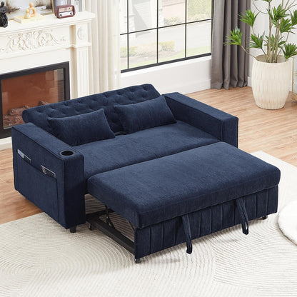 Roomfitters 61.4 Pull-Out Convertible Loveseat Sofa Bed with Adjustable Backrest for Living Room
