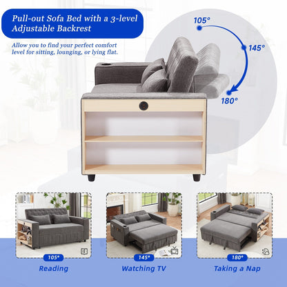 Roomfitters 61.4 Pull-Out Convertible Loveseat Sofa Bed with Adjustable Backrest for Living Room