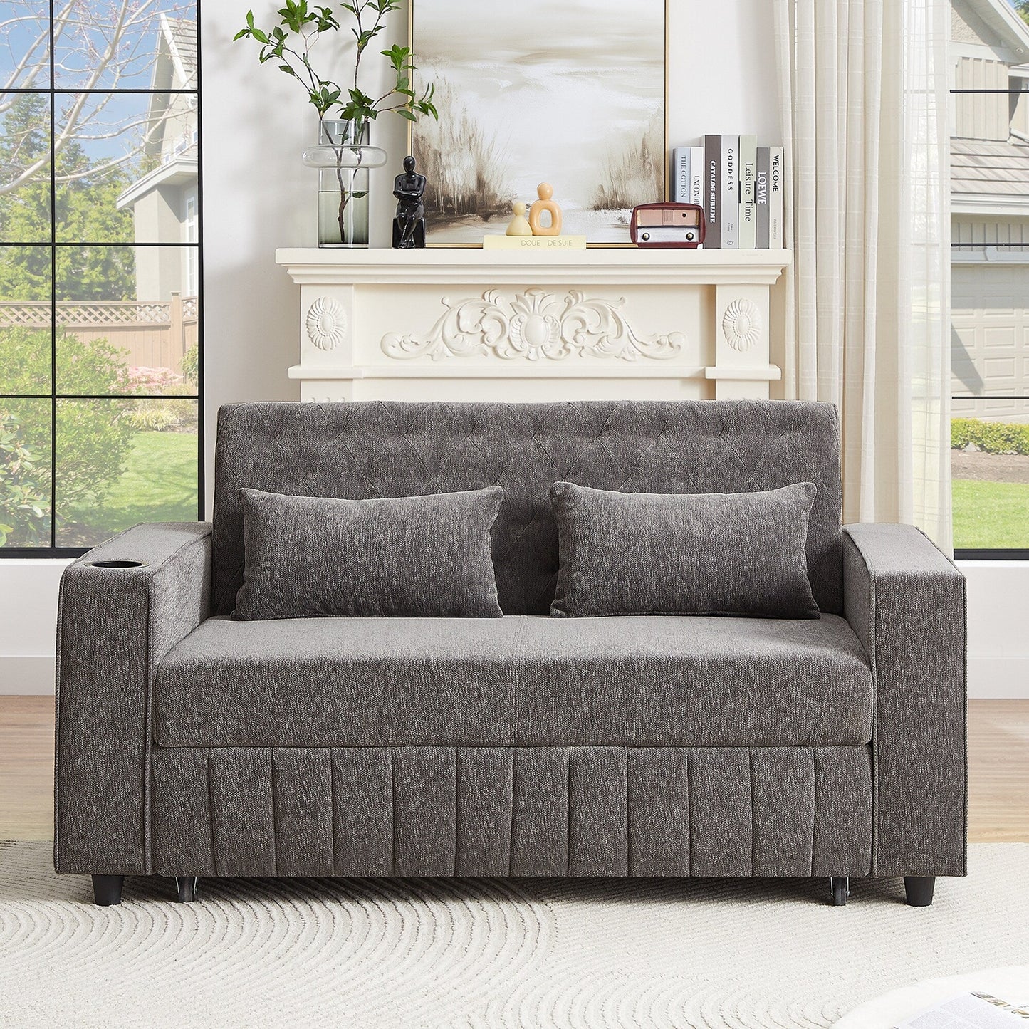 Roomfitters 61.4 Pull-Out Convertible Loveseat Sofa Bed with Adjustable Backrest for Living Room