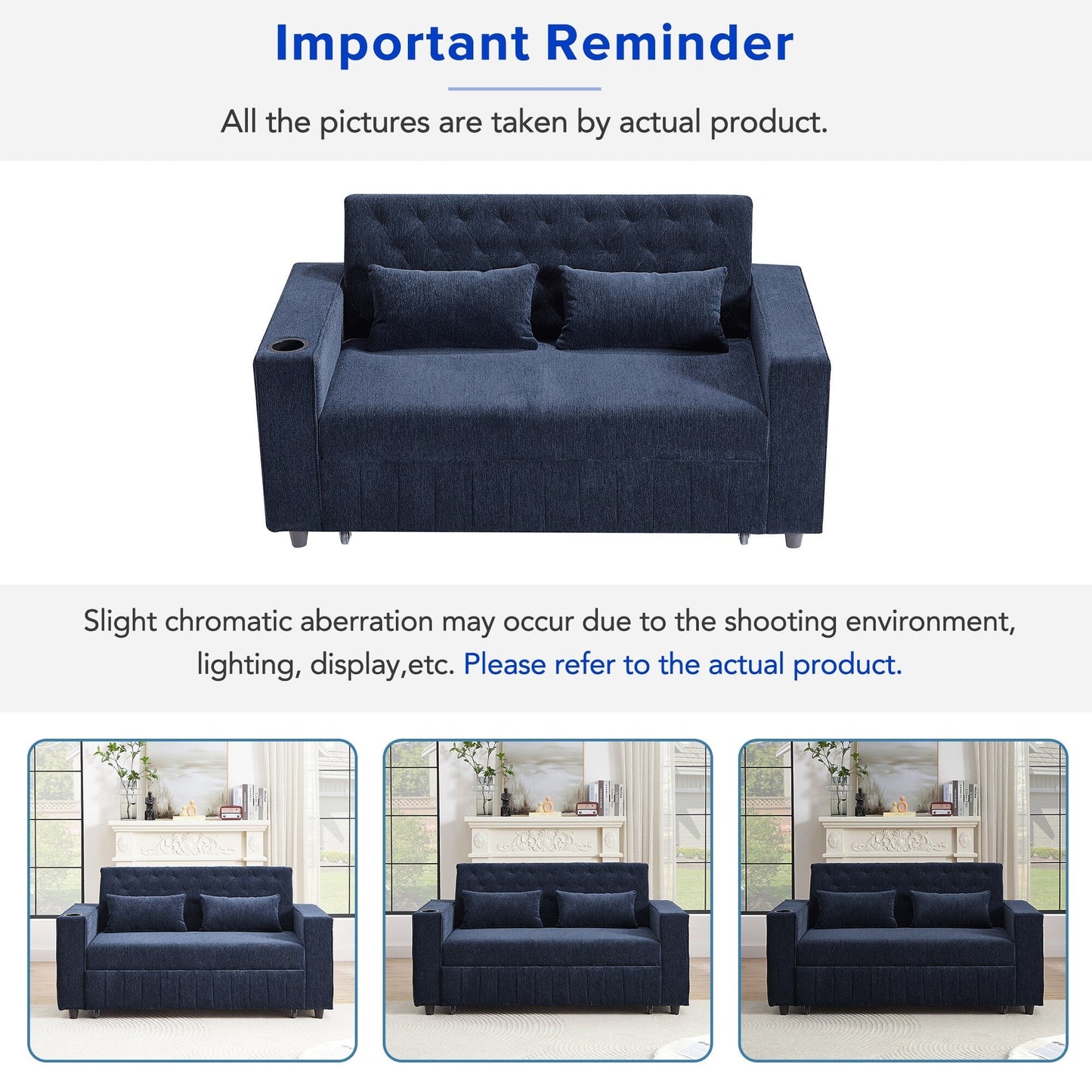 Roomfitters 61.4 Pull-Out Convertible Loveseat Sofa Bed with Adjustable Backrest for Living Room