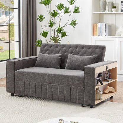Roomfitters 61.4 Pull-Out Convertible Loveseat Sofa Bed with Adjustable Backrest for Living Room