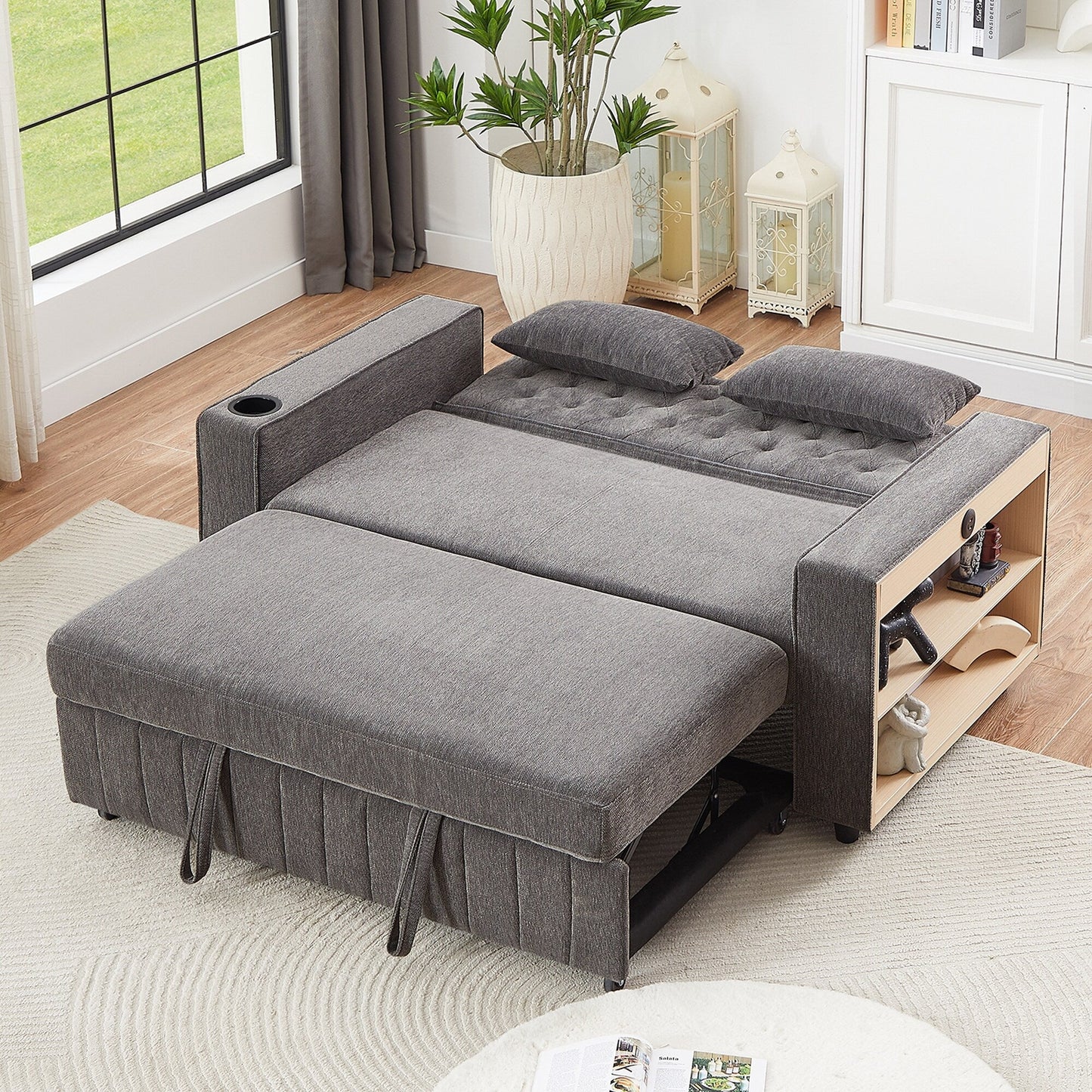 Roomfitters 61.4 Pull-Out Convertible Loveseat Sofa Bed with Adjustable Backrest for Living Room