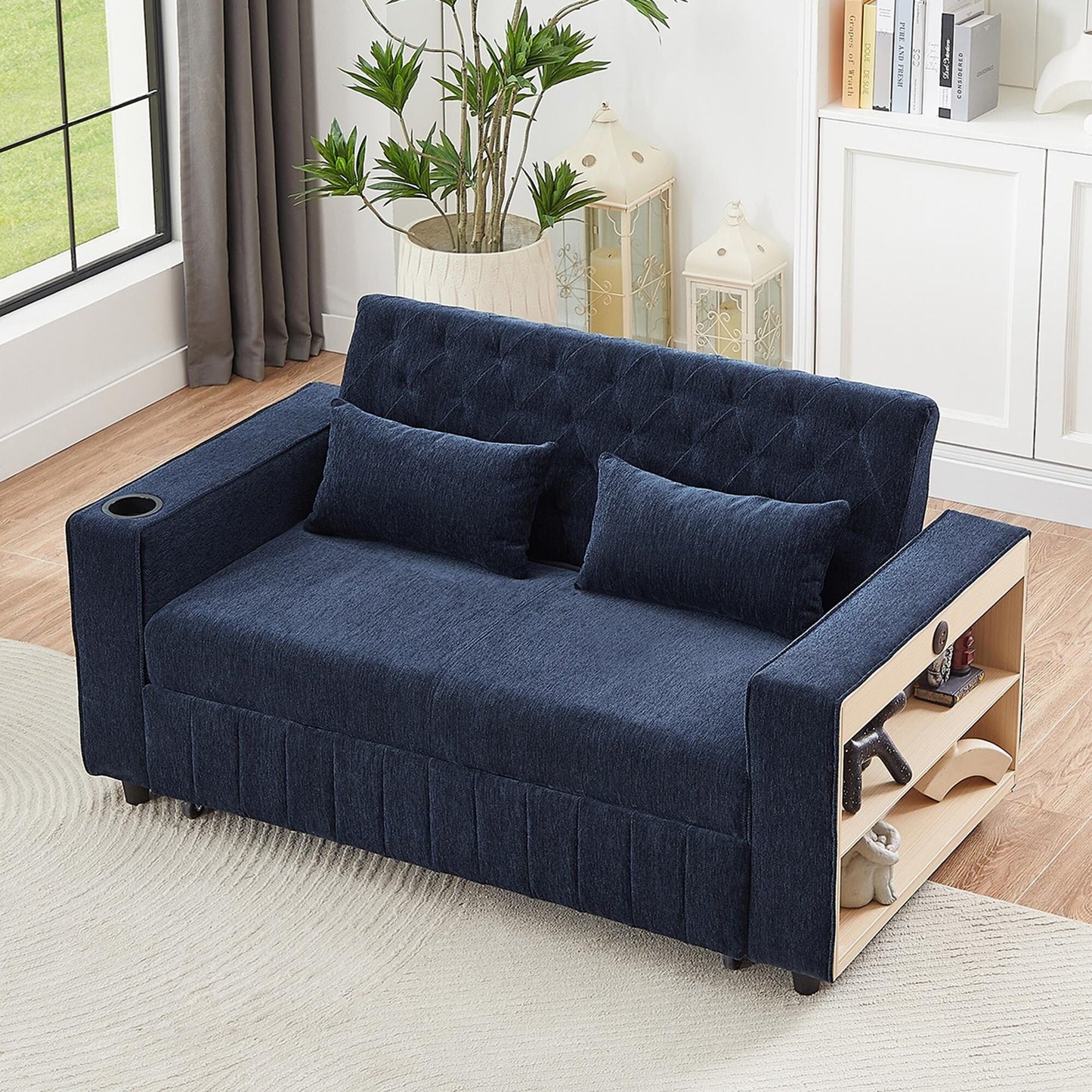 Roomfitters 61.4 Pull-Out Convertible Loveseat Sofa Bed with Adjustable Backrest for Living Room