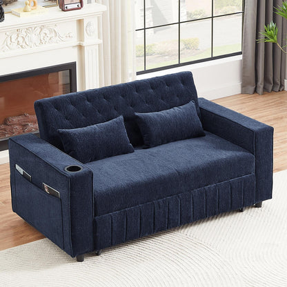 Roomfitters 61.4 Pull-Out Convertible Loveseat Sofa Bed with Adjustable Backrest for Living Room