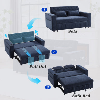 Roomfitters 61.4 Pull-Out Convertible Loveseat Sofa Bed with Adjustable Backrest for Living Room