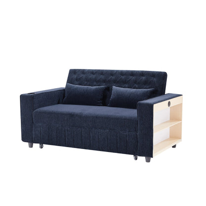 Roomfitters 61.4 Pull-Out Convertible Loveseat Sofa Bed with Adjustable Backrest for Living Room