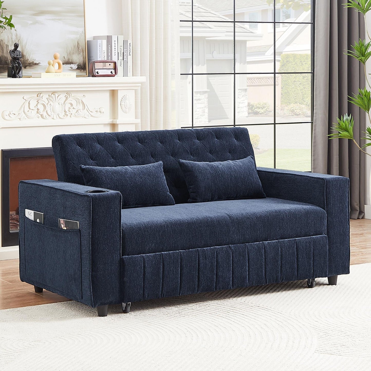 Roomfitters 61.4 Pull-Out Convertible Loveseat Sofa Bed with Adjustable Backrest for Living Room