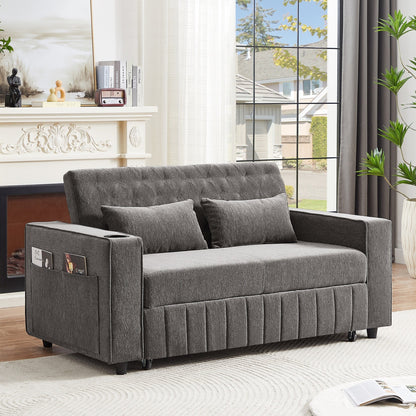 Roomfitters 61.4 Pull-Out Convertible Loveseat Sofa Bed with Adjustable Backrest for Living Room